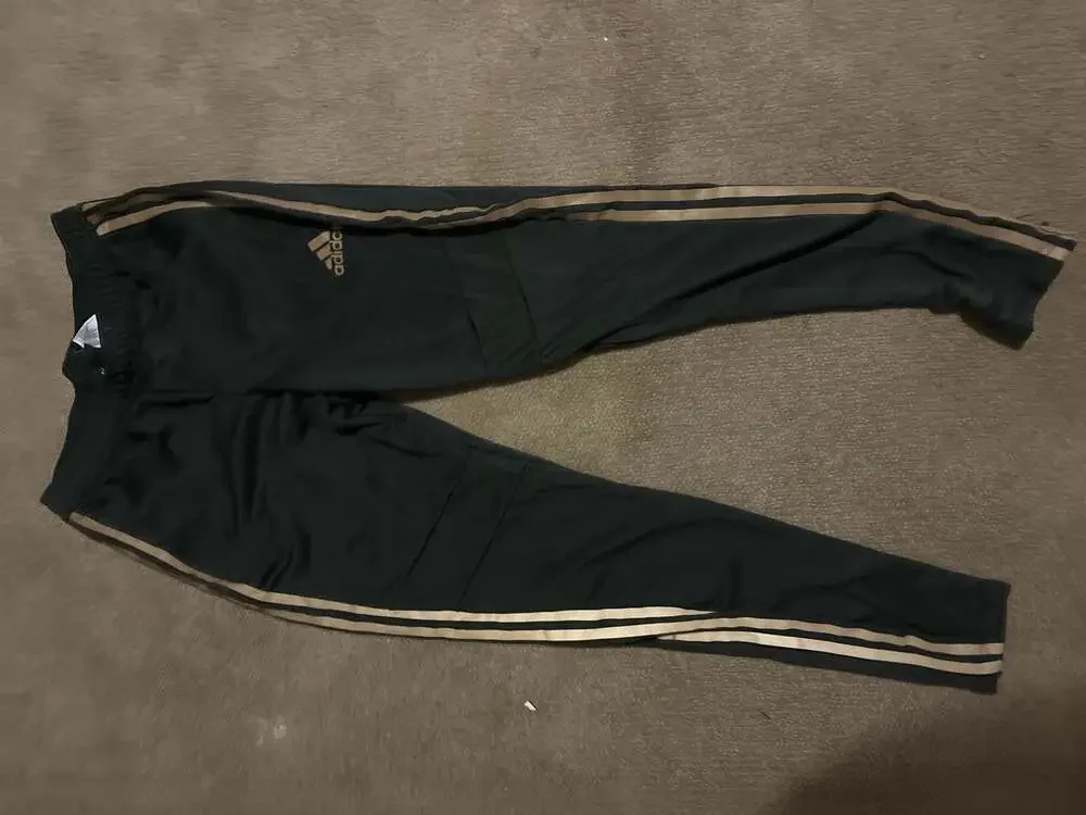 Adidas Tiro Track Pants Black Gold Stripe Zip Ankles Size S FJ9388